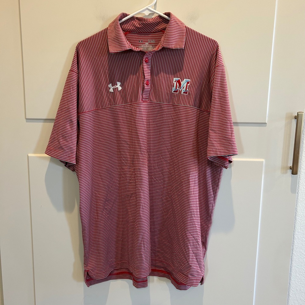 Under Armour Men's XL Red Striped Polo Shirt Lubbock Monterey HS‎